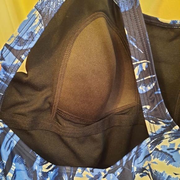 Speedo Blue White and Navy Palm Leaf Print Swimsuit One Piece - Picture 10 of 16